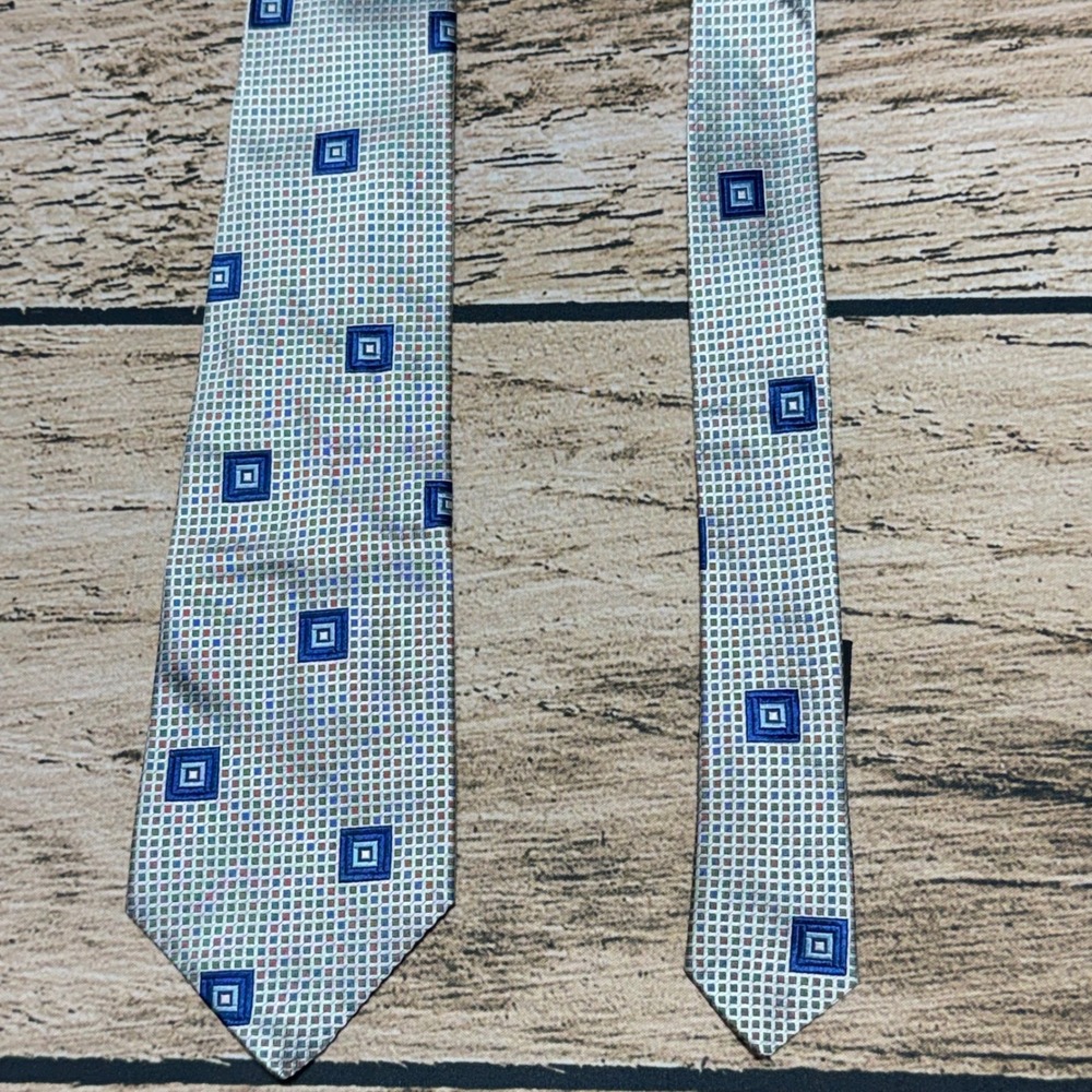 Gianni Versace Couture Tie Mens OS Silver Blue Geometric Silk Italy Luxury